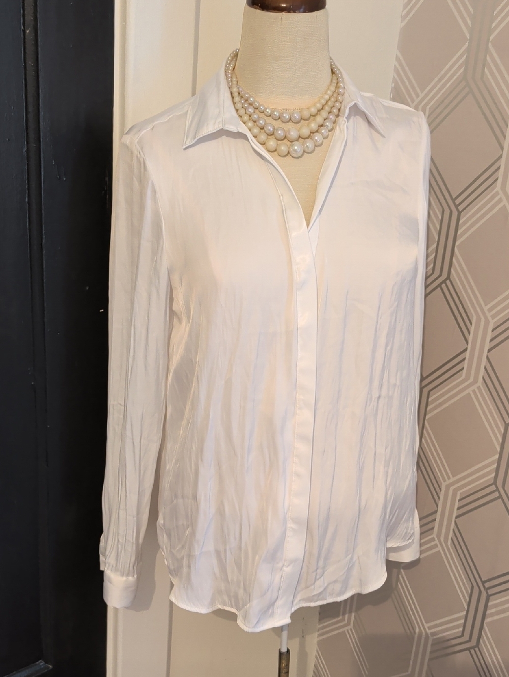 Women's White Long-Sleeve Button-Down Shirt by